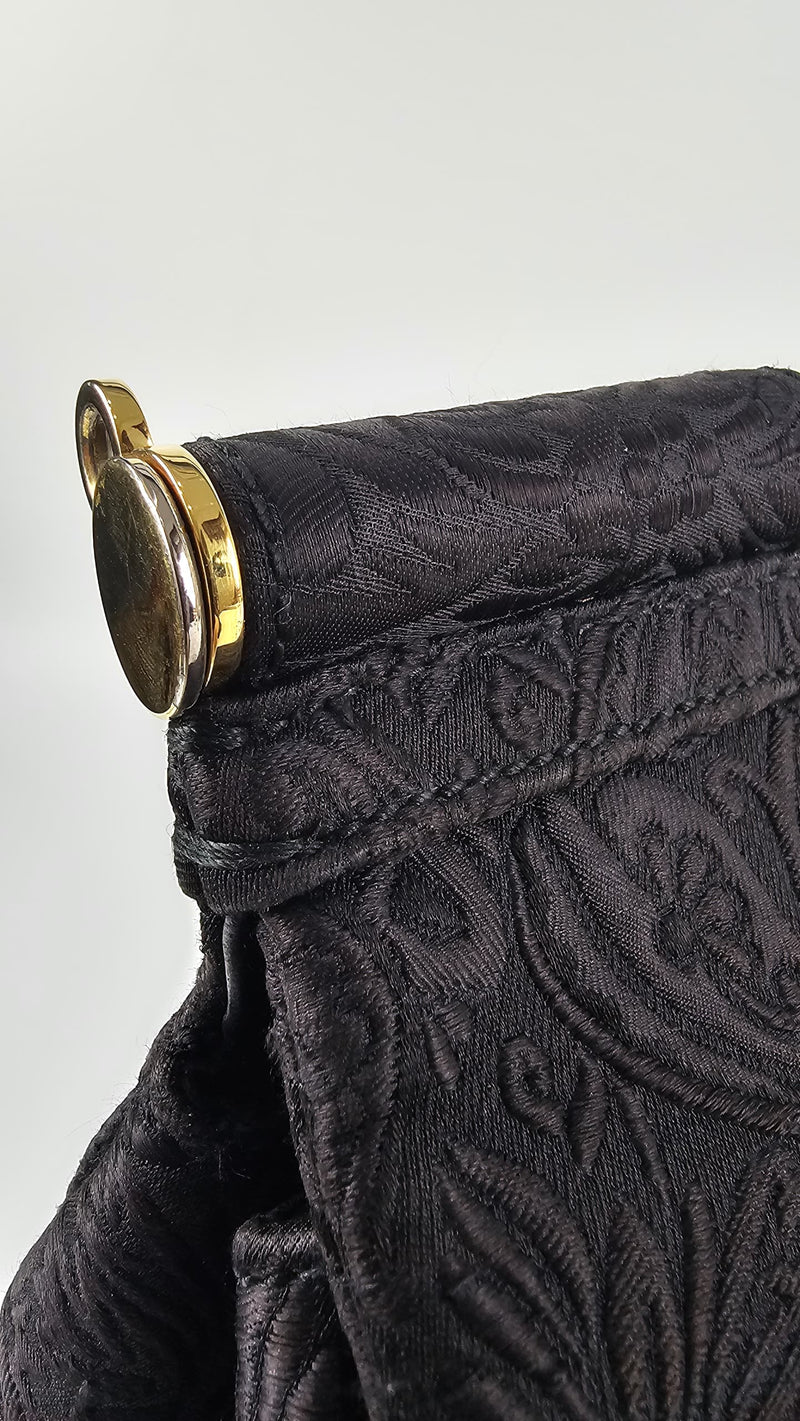 Miss Sicily Black Brocade Fabric Bag