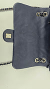 Navy Chevron Quilted Lambskin Leather Double Stitch Jumbo Single Flap Bag SHW