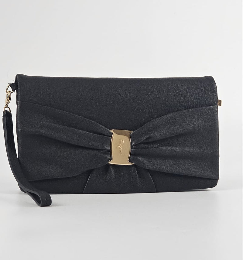 Nero Lambskin Leather Bow Flap Wristlet