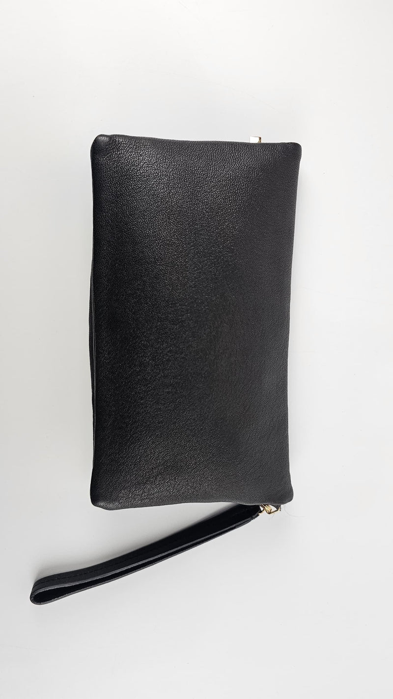 Nero Lambskin Leather Bow Flap Wristlet