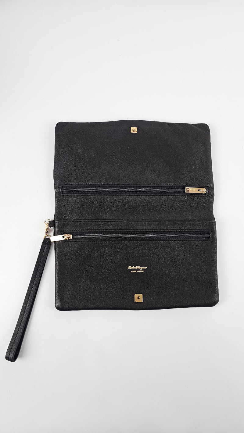 Nero Lambskin Leather Bow Flap Wristlet