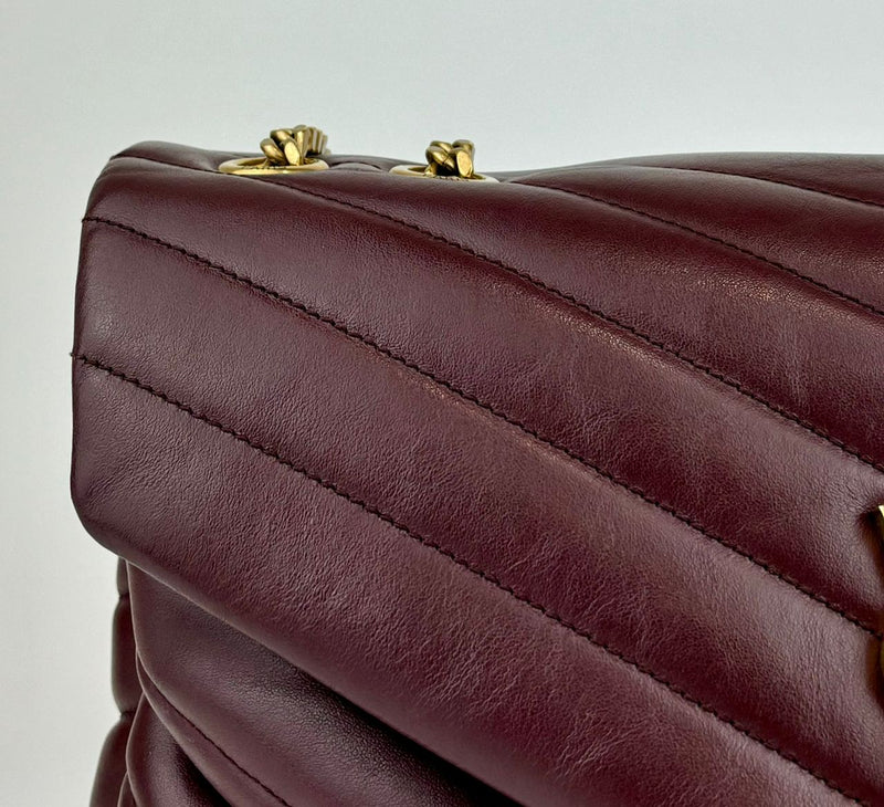 Medium Burgundy Quilted Leather Loulou Shoulder Bag