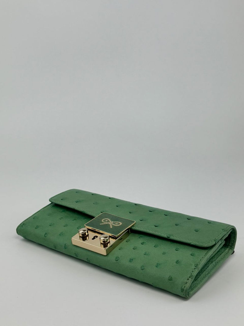 Green Ostrich Long Wallet