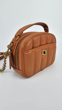 C4678 Brown Lunchbox Top Handle Crossbody With Quilting