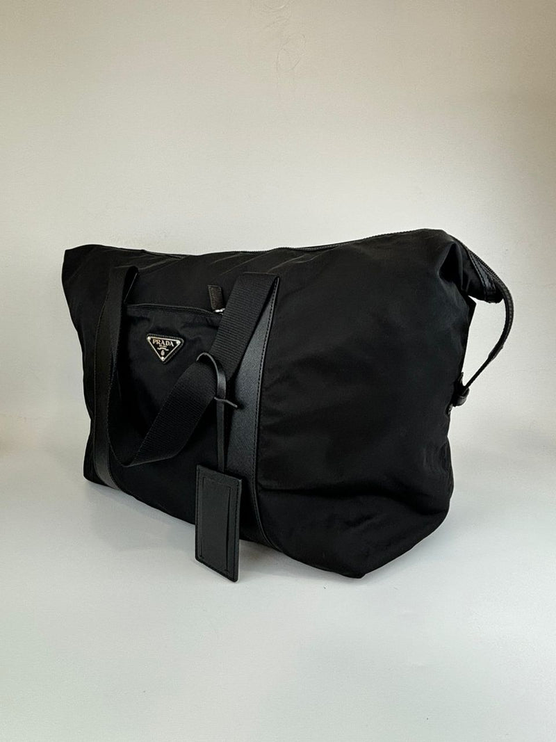 V49Z Nylon and Saffiano Leather Duffle Bag Nero