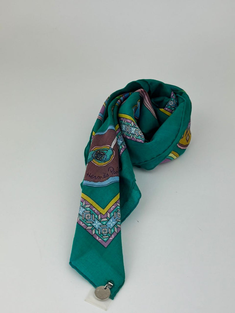 Belles Scarf of Mexico V. Jamin Carre 65 Green Cotton Scarf