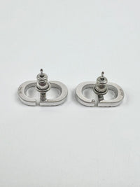 Petit CD Stud Earrings Silver-Finish Metal with White Crystals