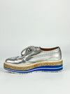 Metallic Silver Espadrille Jute Platform Oxford Brogue Size 37