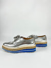 Metallic Silver Espadrille Jute Platform Oxford Brogue Size 37