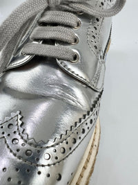 Metallic Silver Espadrille Jute Platform Oxford Brogue Size 37