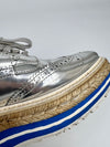 Metallic Silver Espadrille Jute Platform Oxford Brogue Size 37