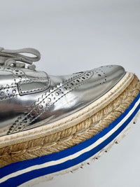 Metallic Silver Espadrille Jute Platform Oxford Brogue Size 37