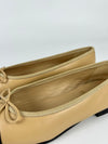 Ballet Flats Beige Lambskin, Black Grosgrain Size 36 C