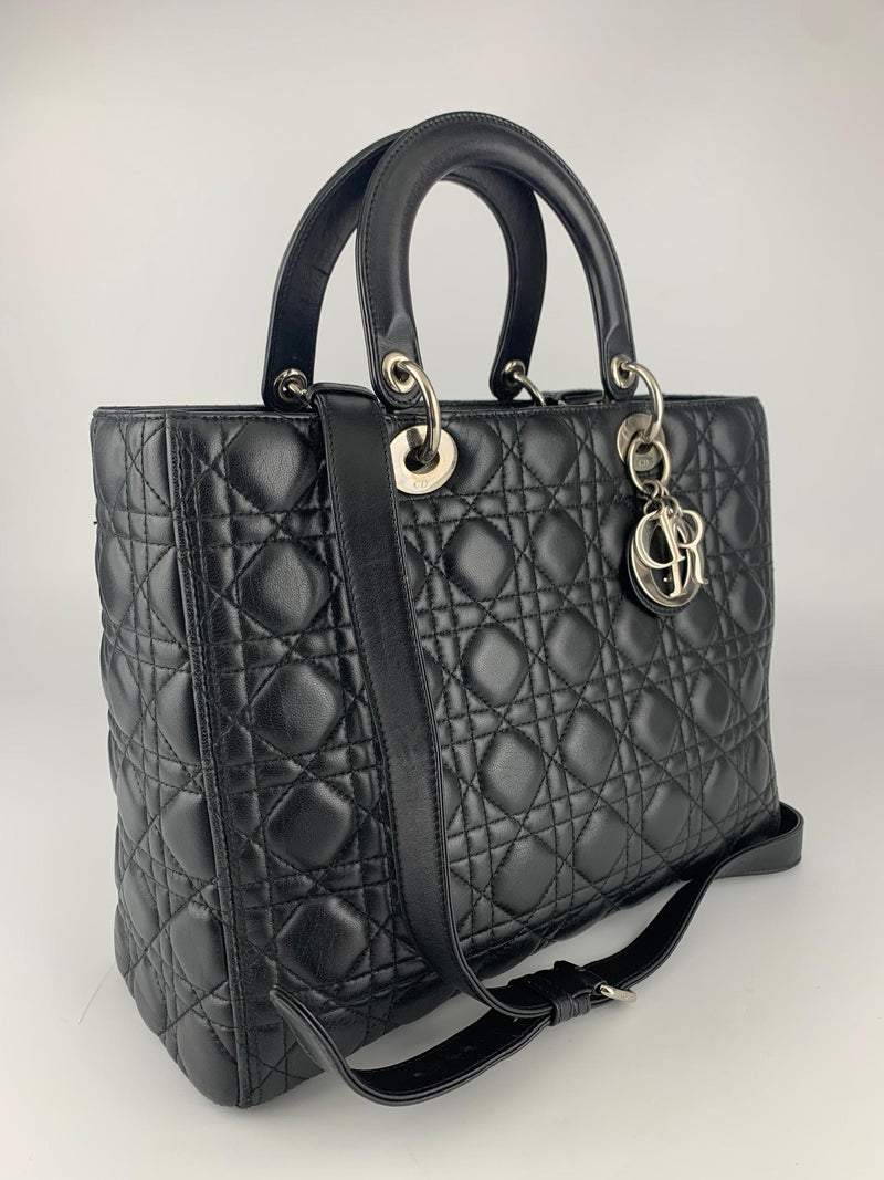 Large Lady Dior in Black Lambskin SHW