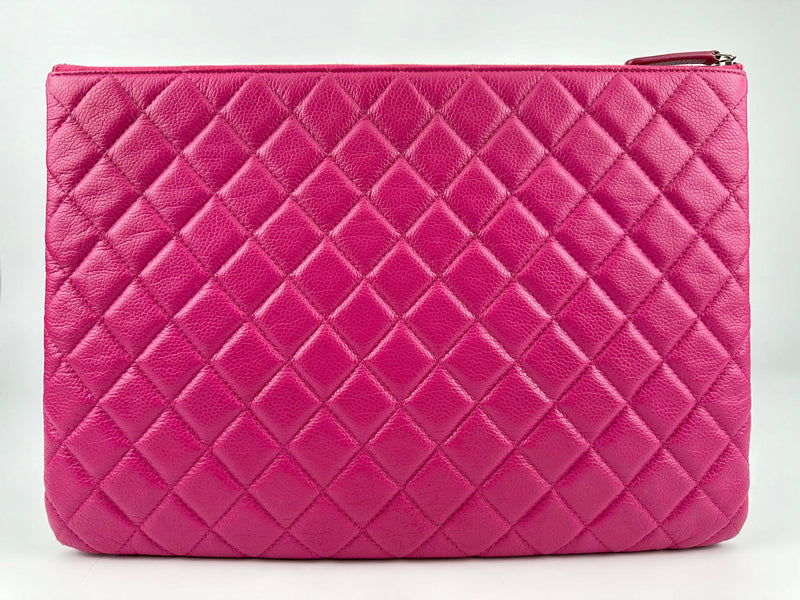 Large O-Case in Hot Pink Quilted Caviar