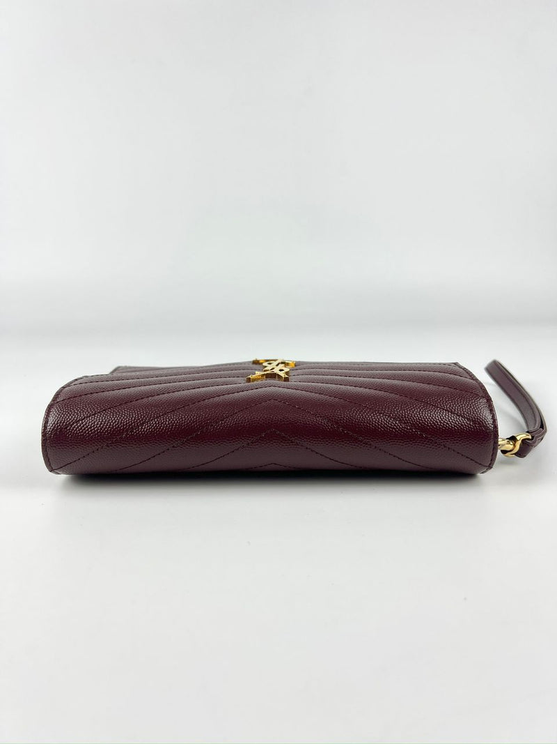 617662 Cassandre Matelasse Flap Pouch in Burgundy Quilted Grain de Poudre Embossed Leather&nbsp;