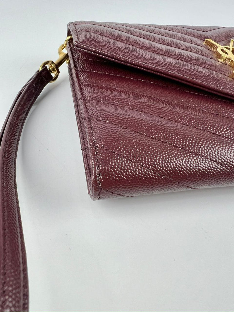 617662 Cassandre Matelasse Flap Pouch in Burgundy Quilted Grain de Poudre Embossed Leather&nbsp;