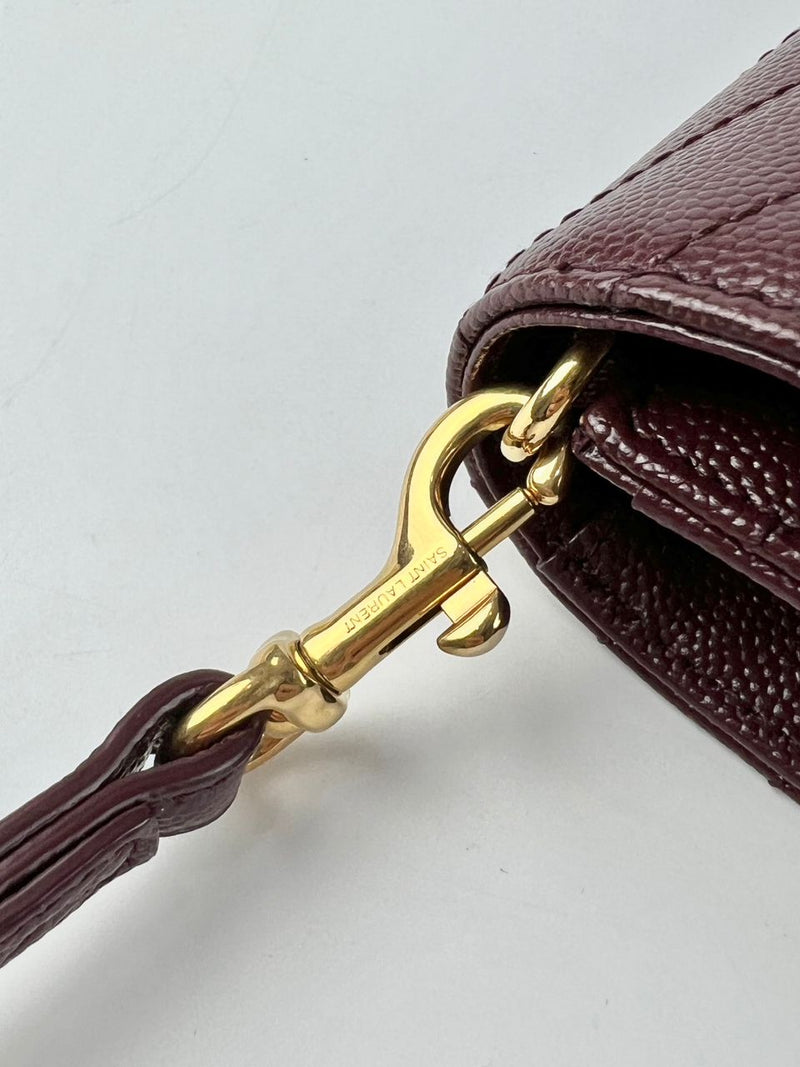 617662 Cassandre Matelasse Flap Pouch in Burgundy Quilted Grain de Poudre Embossed Leather&nbsp;