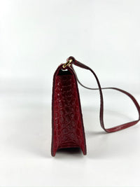 Red Embossed Leather Mini TB Shoulder Pouch