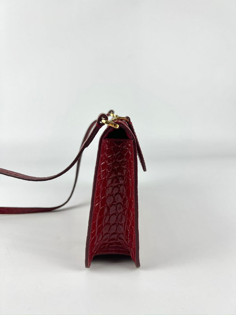 Red Embossed Leather Mini TB Shoulder Pouch