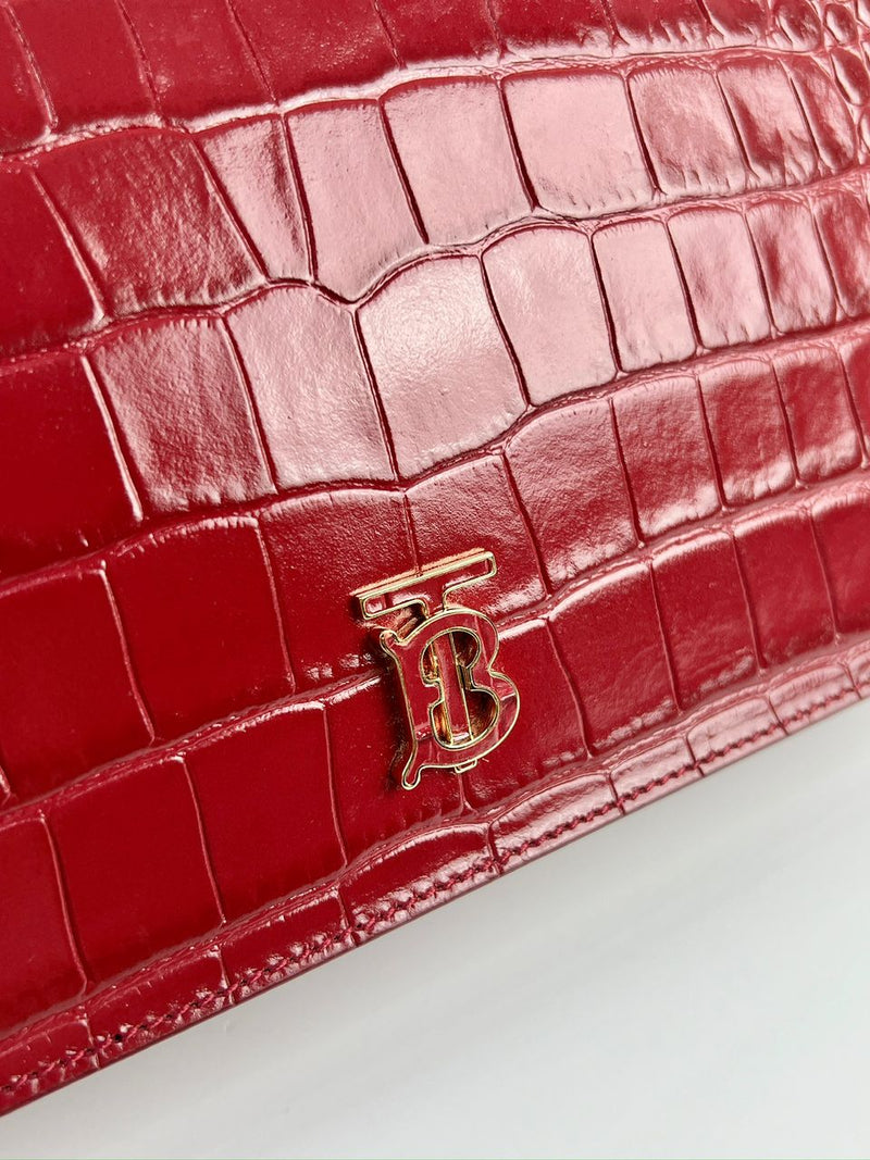 Red Embossed Leather Mini TB Shoulder Pouch