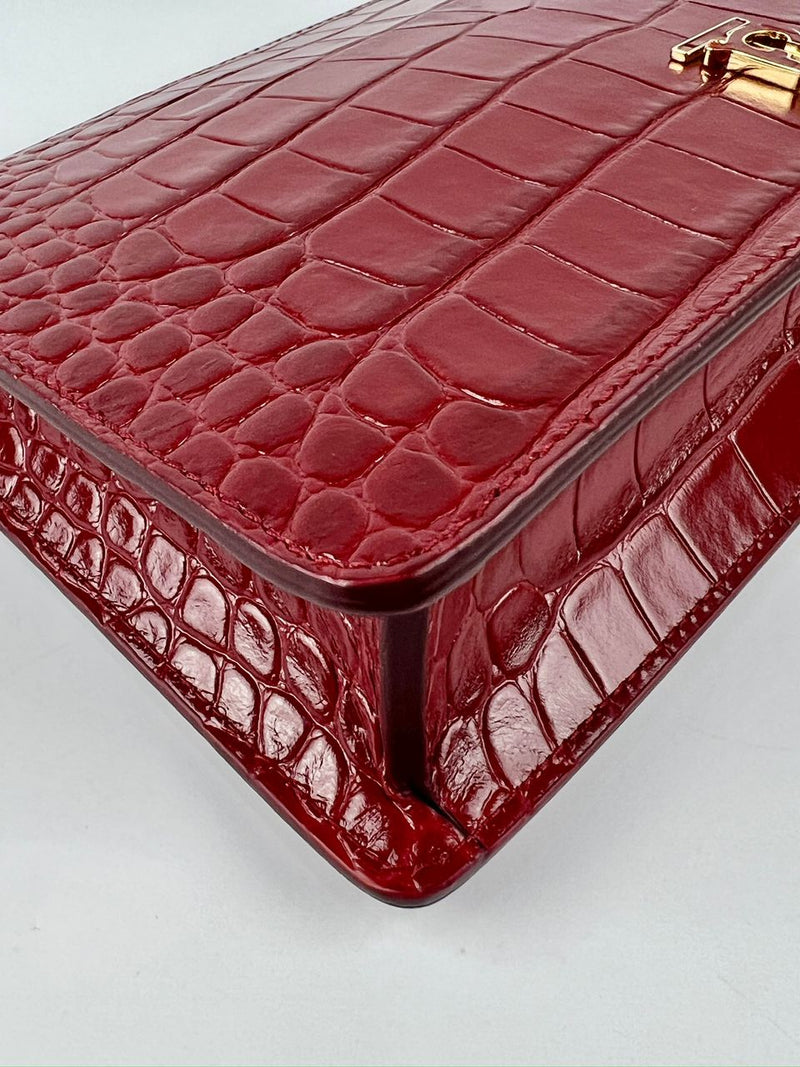 Red Embossed Leather Mini TB Shoulder Pouch