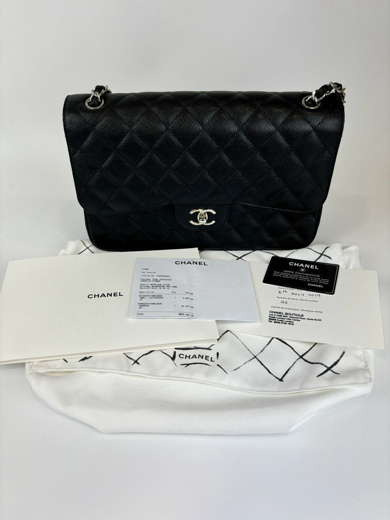 A58600 Black Caviar Classic Jumbo Flap Bag SHW