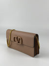 VLogo Signature Grainy Calfskin Wallet On Chain in Pink