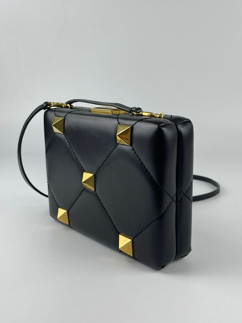 Roman Stud Leather Clutch Bag in Black