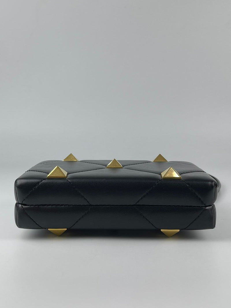 Roman Stud Leather Clutch Bag in Black