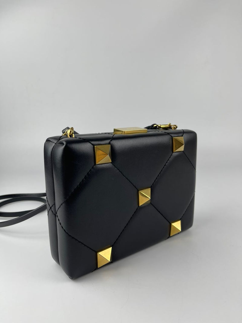 Roman Stud Leather Clutch Bag in Black