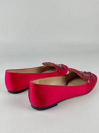 Delphine Logo Embellished Loafers in Red Satin / Leather Size 6M