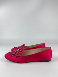 Delphine Logo Embellished Loafers in Red Satin / Leather Size 6M