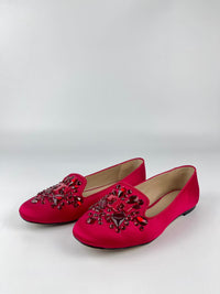 Delphine Logo Embellished Loafers in Red Satin / Leather Size 6M