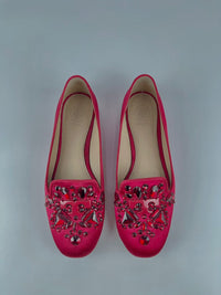 Delphine Logo Embellished Loafers in Red Satin / Leather Size 6M