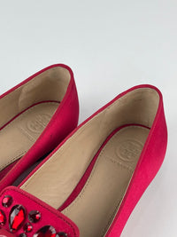 Delphine Logo Embellished Loafers in Red Satin / Leather Size 6M