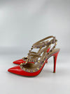 Rockstuds Orange / Beige Patent Leather Ankle Strap Heels Size 36.5