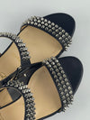 Black Leather Cordorella Spiked Wedges Leather Sandals Size 36