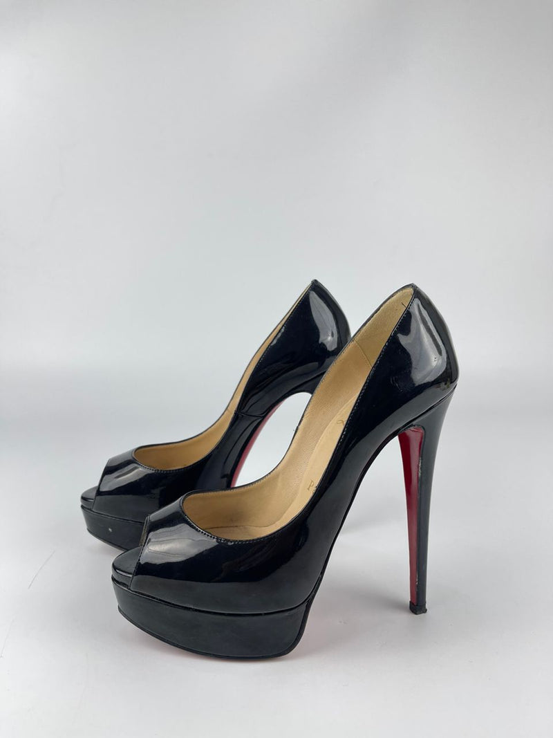 Black Patent Peep Toe Prive Pumps Size 36