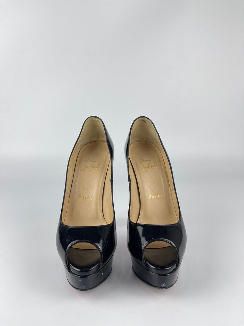 Black Patent Peep Toe Prive Pumps Size 36