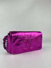 Metallic Pink Leather Modern Chain Flap Shoulder Bag