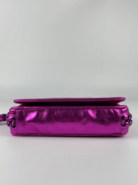 Metallic Pink Leather Modern Chain Flap Shoulder Bag