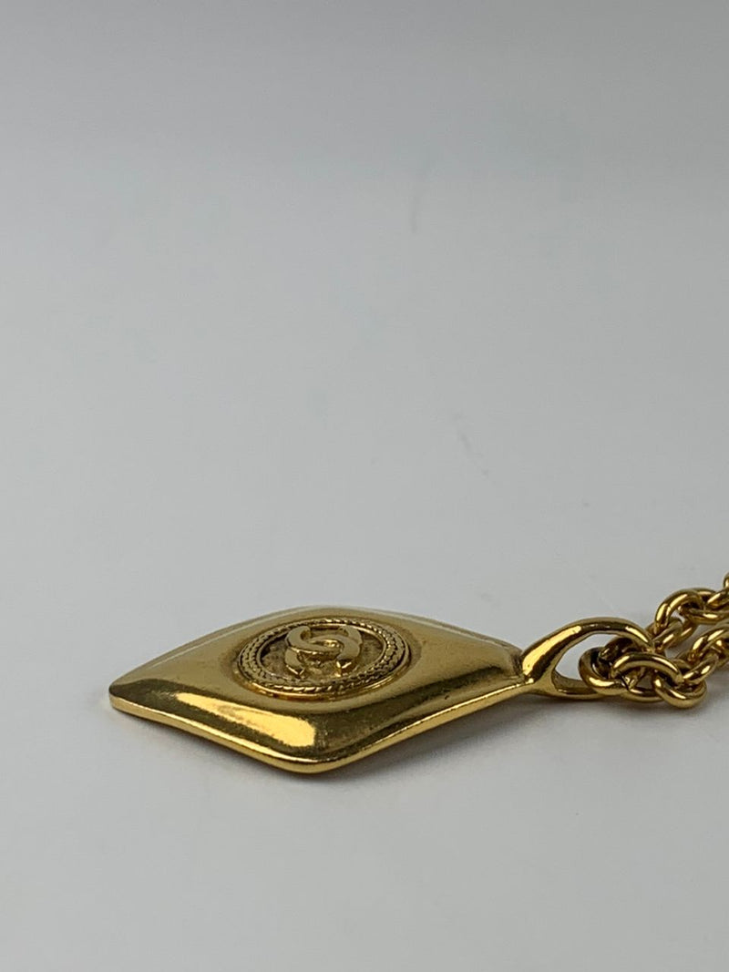 1980s Vintage Gold Chain & CC Lozenge Pendant