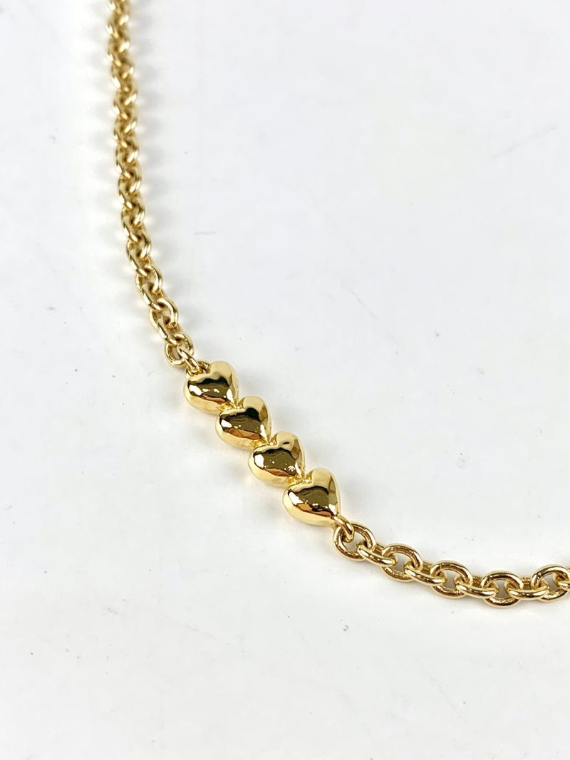 B23P ABA507 Gold Plated Long Chain CC Logo Diamante with Gold Hearts Necklace&nbsp;