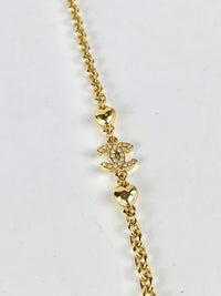 B23P ABA507 Gold Plated Long Chain CC Logo Diamante with Gold Hearts Necklace&nbsp;