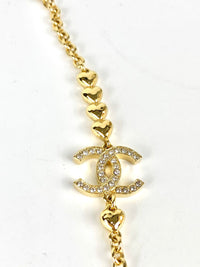 B23P ABA507 Gold Plated Long Chain CC Logo Diamante with Gold Hearts Necklace&nbsp;