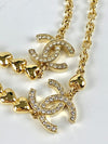 B23P ABA507 Gold Plated Long Chain CC Logo Diamante with Gold Hearts Necklace&nbsp;