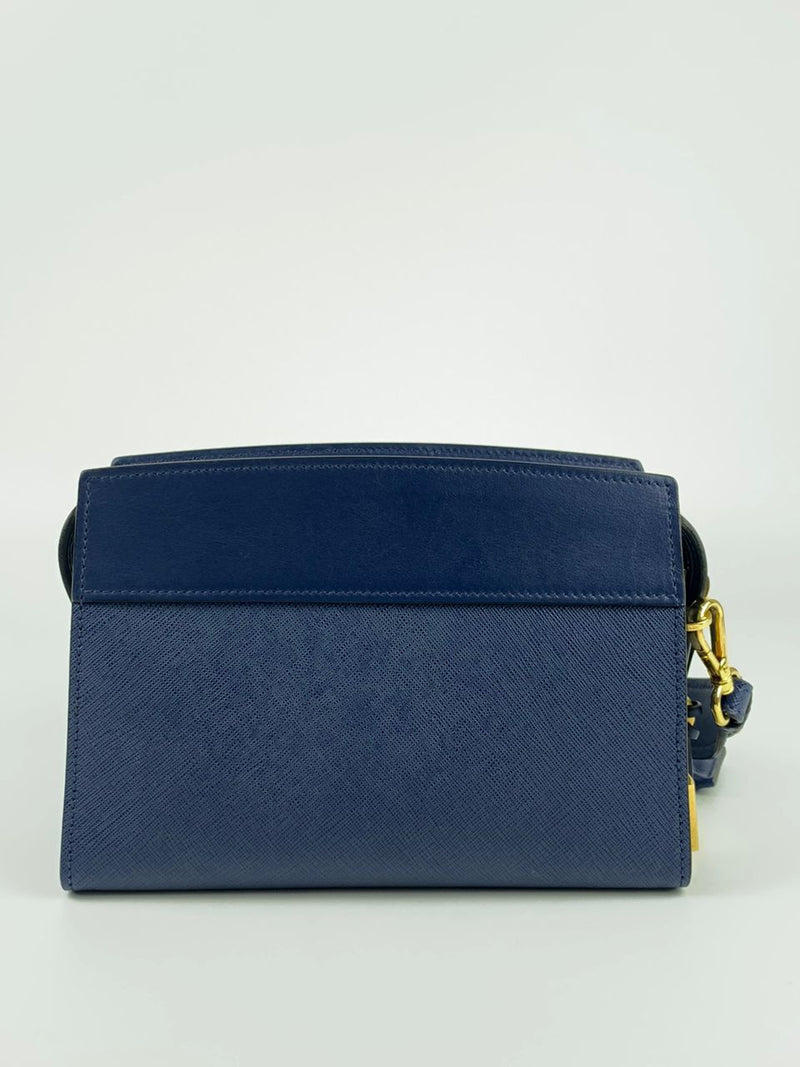 1BH043 Blue Calfskin / Saffiano Crossbody Bag