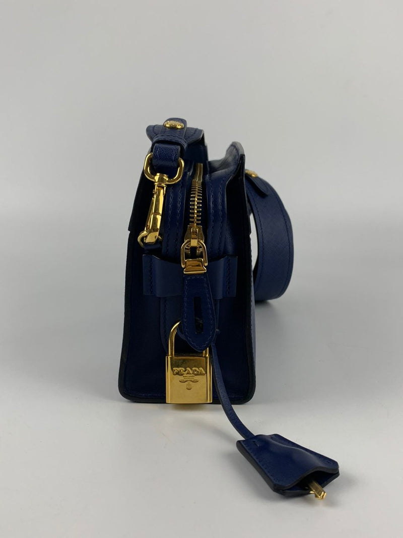 1BH043 Blue Calfskin / Saffiano Crossbody Bag