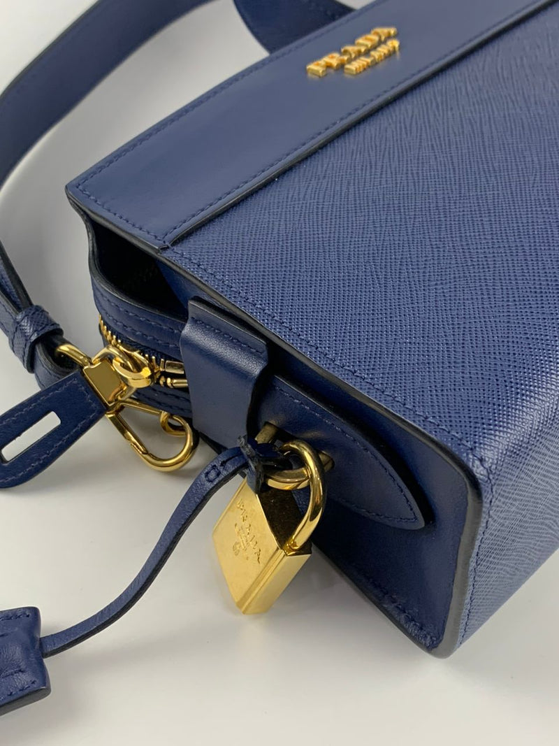 1BH043 Blue Calfskin / Saffiano Crossbody Bag